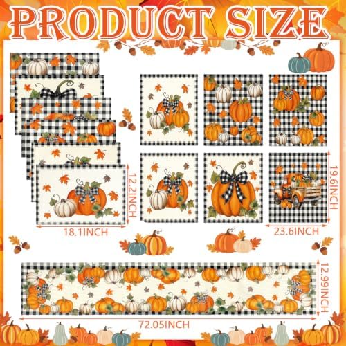 Newtay 13 Pcs Fall Pumpkin Table Runner Placemat and Dining Chair Cover Set - Image 2