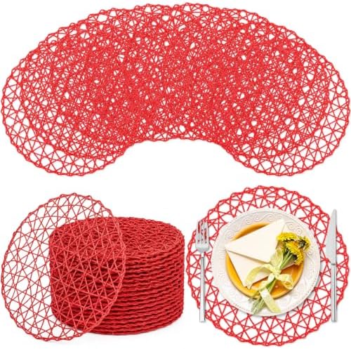 Threehoney Paper Braided Round Placemats, Set of 24, Red, 13 in by Threehoney
