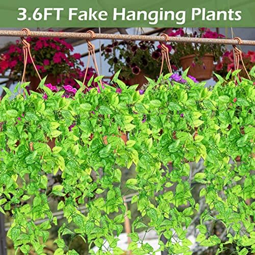 Hoteam 12 Pcs Artificial Hanging Greenery Plants, Marble Queen Pothos - Image 6