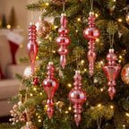 Soaoo 6 Pcs 6.3 in Iridescence Red Mercury Glass Finial Christmas Ornaments - Image 6