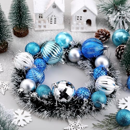 Lunmon 64 Pcs Blue and Silver Christmas Balls Ornaments Glitter Xmas Bulbs - Image 6