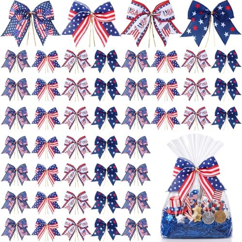 Daifunli 48 Pcs 6 Inch Patriotic Bows for Wreaths by Huiinen