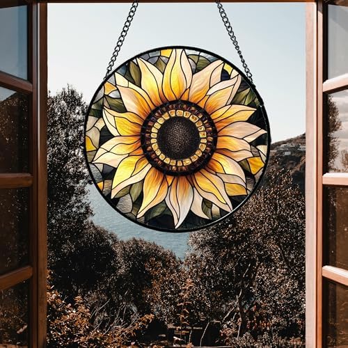 Retro Sunflower Stained Glass Window Hanging Suncatcher Gifts for Mom 12" - Image 5