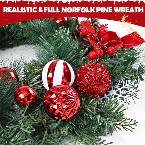 Christmas Wreaths for Front Door - 2 Pack 18'' Christmas Wreath with Lights Bow Berries Cones Pine Needles, Christmas Door Wreath for Home Door Wall Party Christmas Decorations - Image 4