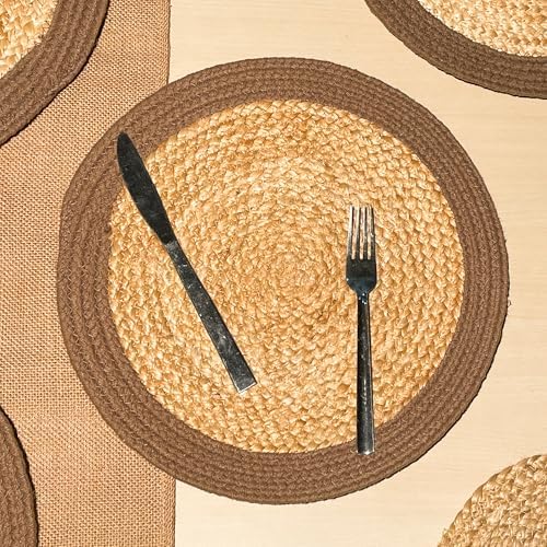 Chardin Home Verona Round Woven Jute Cotton Placemat, Set of 4, 14 Inch - Image 2