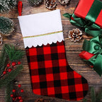 Fovths 24 Pack 18 Inch Red Black Buffalo Plaid Christmas Felt Stockings with White Plush Trim Large Red Buffalo Plaid Fireplace Hanging Stockings for Family Holiday Decoration Christmas Party Favors - Image 4