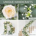 TOCHGREEN 4 Pack Artificial Eucalyptus Flower Garland with Champagne Roses - Image 4