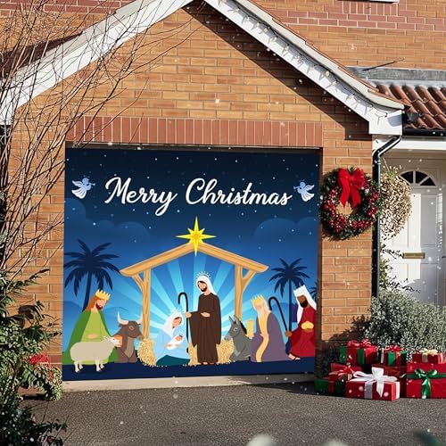 Garage Door Christmas Cover 7x8: Single Garage Nativity Scene Decorations with Bar Magnets & Ropes, Holiday Garage Door Banner Decorative Xmas, Party Wall Backdrop Indoor Outdoor - Image 6