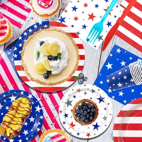 147Pcs 4th of July Paper Plates and Napkins Party Supplies,Serves 24 - Image 4