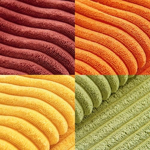 MIULEE Fall Burnt Orange Decorative Throw Pillow Covers 20x20 Inch Set of 4 Boho Color-Clash Cushion Covers Modern Farmhouse Pillow Cases Corduroy Striped Home Decor for Couch Sofa Bed - Image 6