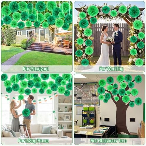 Janinka 72 Pcs Green Tissue Paper Pom Poms Green, 6-12 Inch - Image 6