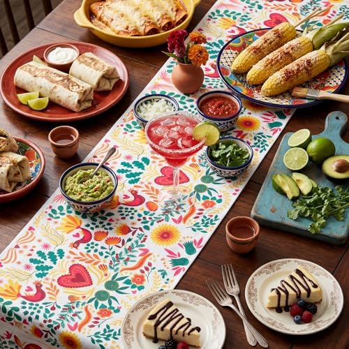 Gilprop 6 Pcs Mexican Fiesta Table Runner Mexico Cinco De Mayo Party Decoration 13 x 72 Inch Dia De Los Muertos Table Decoration Supply for Home Party Kitchen Dining Decor - Image 4