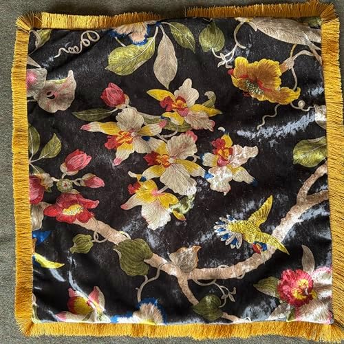 GUMAS Original Luxurious Floral and Bird Print Velvet Throw Pillow, 18x18 Cushion Cover with Vintage Chinese Style Design (1, Black Cover) - Image 3