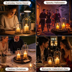 5"&4" Hurricane Glass Candle Holders, Gold Candle Holders with Wooden Tray & Hook Chains, Glass Cylinder Candle Holders for Pillar Candles, Brass Lantern Candlestick Decor for Home Wedding Table - Image 4