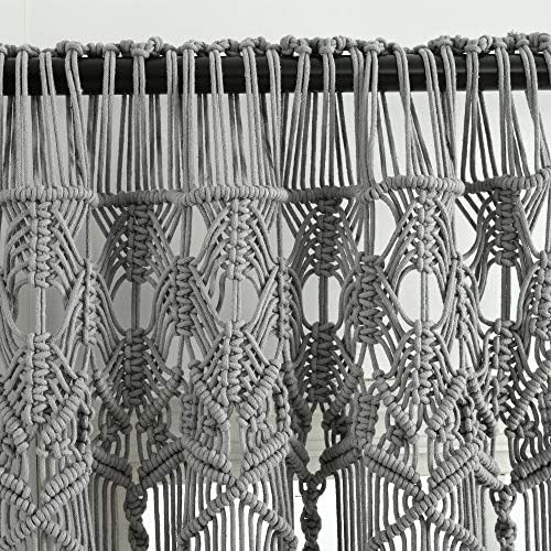 Lush Decor Boho Macrame Textured Cotton Window Curtain Panel Single 40" W x 95" L Gray - Macrame Curtains for Windows, Room Divider, Boho Wall Decor - Image 3