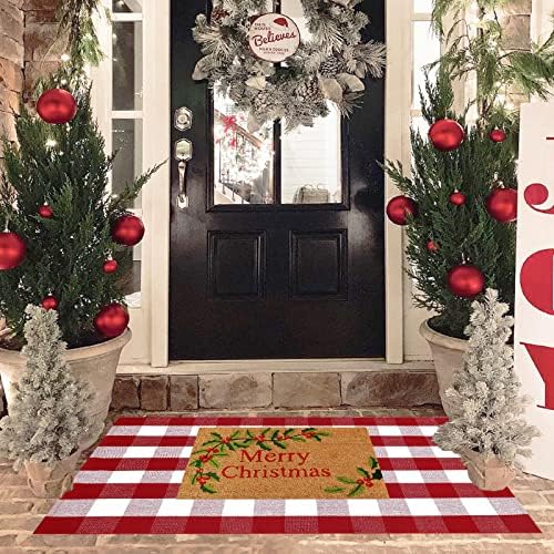 Christmas Red and White Plaid Rug, 3' x 5' Cotton Hand-Woven Layered Door Mat for Front Porch, Entryway, Outdoor Holiday Decor, Washable Buffalo Check Rug for Home, Patio, Kitchen - Image 7