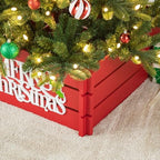 Glitzhome 27" L Wooden Crate Tree Collar, Red Merry Christmas Christmas Tree Base Cover Farmhouse Christmas Tree Collar Decorative Christmas Tree Skirt Collar - Image 7