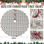 MiniInflat Quilted Christmas Tree Skirt - Vintage Floral Block Print Christmas Tree Skirt with Scalloped Edge Thicken Cotton for Home Decorations Holiday Party Gift(60 Inch,Gingham Floral,Prune Red) - Image 2