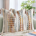 AmHoo Set of 2 Chenille Striped Textured Boho Throw Pillow Covers Aesthetic with Tassels Woven Decorative Pillow Case for Couch Bed Sofa Bedroom Modern Funky 18 x 18-Inch Brown by AmHootextile