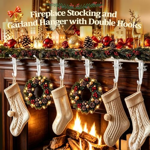 6Pcs Christmas Fireplace Stocking and Garland Hanger Fits 0.87-4.1" Mantle - Image 2