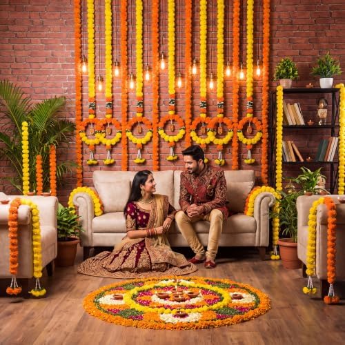 Suncalla 5 Pcs 5 ft Diwali Marigold Garland for Pooja Decor, Yellow - Image 6