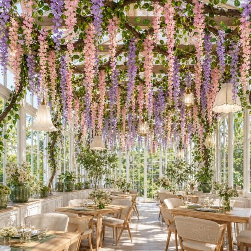 Enchanted Jungle Theme Decoration Set Artificial Purple Pink Wisteria Vines - Image 6