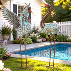 37" Blue Heron Statue Outdoor Decor, Large Metal Cranes, Patina - Image 3