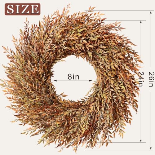 26" Artificial Fall Nandina Wreath for Front Door Decoration (Orange-Green) - Image 6