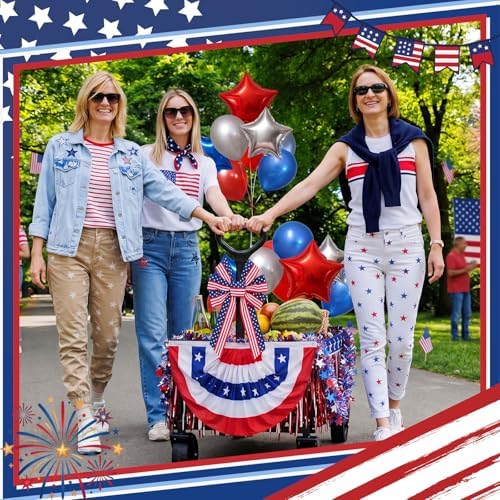27 Pcs 4th of July Wagon Parade Float Decoration Kits 250th Patriotic Car Tassels, Garland, Banners, American Flag, and Bow Independence Day Red White Blue Decor(4th of July) - Image 6