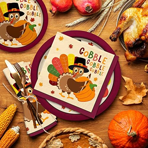 Gatherfun Turkey Thanksgiving Party Supplies Kit, Autumn Disposable Dinnerware Includes, Paper Dinner Plates, Dessert Plates, Napkins, Cups, and Tablecloth, for Fall party Decorations, Serve 25 - Image 3