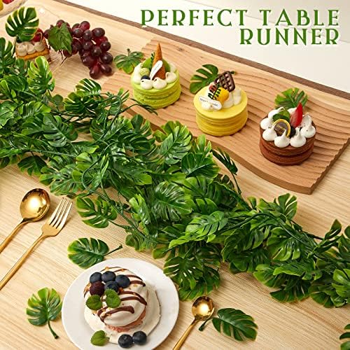 Zeyune 12 Pcs Artificial Monstera Leaf Vines 5.9 ft Fake Hanging Plant Ivy Tropical Palm Leaves Greenery Garland Monstera Faux Vine for Wedding Party Outdoor Decor Garden Porch Jungle Hawaiian Beach - Image 3