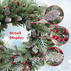 24 Inch Snow Flocked Christmas Wreath with Pine Cones & Red Berries - Image 2