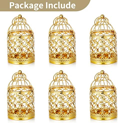 NUPTIO Vintage Hanging Birdcage Lantern, 6 Pcs Small Metal Tealight Holder - Image 6