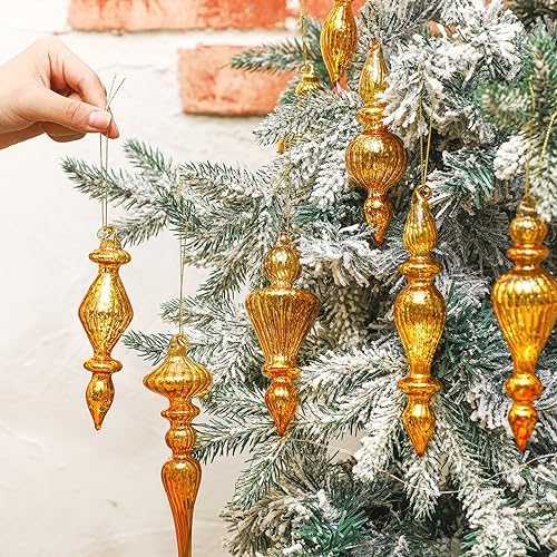 Mifoci 8 Pcs 6 Inch Mercury Glass Finial Christmas Ornaments,Gold - Image 5