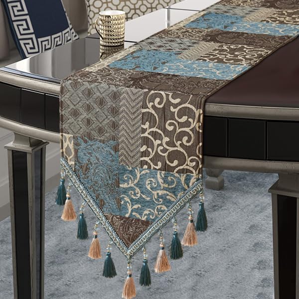 Loom and Mill Luxury Damask Patchwork Table Runner 72 Inches Long, Blue - Image 4