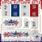 VitalCozy 10 Pcs Patriotic Kitchen Decor and Accessories Set Star Pattern 4th of July Kitchen Towels Pot Holders Oven Mitts Rugs for Independence Day Cooking Mom Housewarming Gifts 250th Anniversary - Image 3
