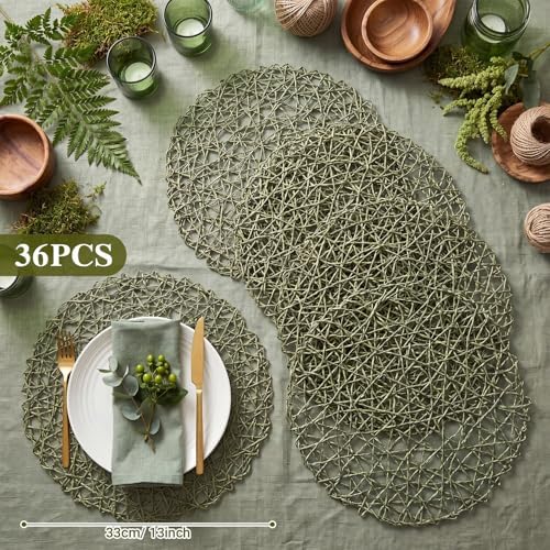 Threehoney Paper Braided Round Placemats, Set of 36, Sage Green, 13 in - Image 2