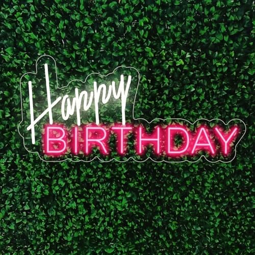 Happy Birthday LED Neon Signs Transparent Acrylic Lights Decor for Wedding Birthday Party Wall Home Bedroom Room Art Decoration with USB Light Modulator 5V by Unknown