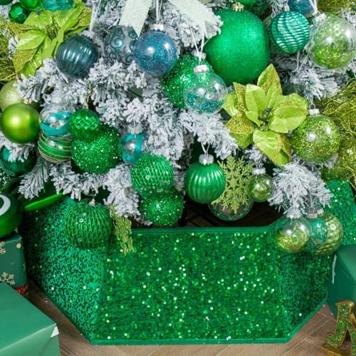 XmasExp Christmas Tree Collar, 33.5 inch Sequin Tree Skirt Stand Base Cover for Home Decor, Large Size 6 Piece, Green by XmasExp