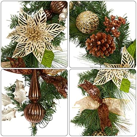 6ft Prelit Christmas Garland with 20 Lights, Xmas Fake Vines with Bows Christmas Balls Flowers Berries Greenery Christmas for Front Door Fireplace Mantel Porch Holiday Decorations - Image 5
