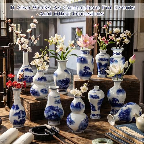 Maxcheck 12 Pcs Small Blue and White Vase, Mini Chinoiserie Vases, Stylish - Image 6