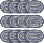 VHC Brands Farmhouse Great Falls Blue Table Placemat, Blue White, Jute Blend, Oval, 12x18 Inches, 12 Pack 12 Pack by VHCBrands