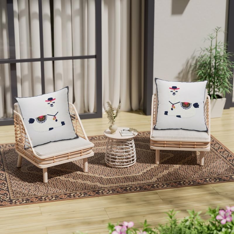 Pack of 2 Embroidered Decorative Throw Pillow Cover 18x18 Inch Farmhouse Floral Pillowcase for Living Room Sofa Bed (Cute Llama) - Image 5