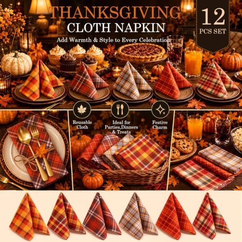Mixweer 24 Pack Fall Thanksgiving Cloth Napkins Bulk, 15 x 15 Inch - Image 5