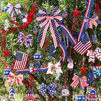 43 Pcs 4th of July Patriotic Tree Decorations Independence Day Christmas Tree Ornaments Ribbon Bow Topper Red White and Blue Hanging Ornaments for National Memorial Day Party - Image 5