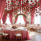 Lyrow 60 Pack Red Roses Artificial Flowers Bulk Hanging Floating Garland Fake Red Rose Vine for Ceiling Decoration Wedding Anniversary Bridal Bouquet DIY Floral Arrangement Proposal Romantic Decor - Image 5
