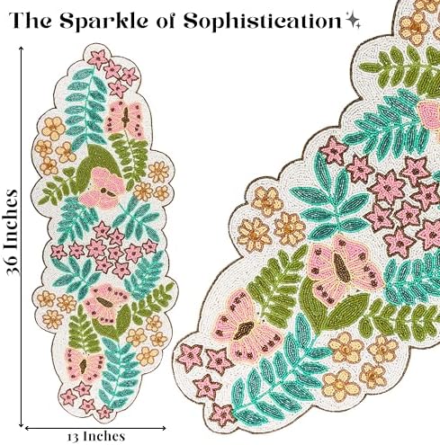 CLEENTABLE Spring Floral Beaded Table Runner, Multicolor, 13x36 - Image 4