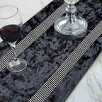 Elegant Black Table Runner, Ombre Velvet, Sequin Rhinestone, 13"X120" - Image 2