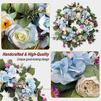 24" Spring Summer Wreaths for Front Door,Spring Summer Door Wreaths,Large Blue Hydrangea Wreaths for Outdoor Porch Farmhouse Home Decor - Image 6