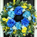 26 Inch Spring Wreaths for Front Door Outside Large Artificial Summer Wreath Silk Hydrangea Wreath with Yellow Daisy and Eucalyptus Leaves Indoor Outdoor Porch Rustic Farmhouse Home Wall Wedding Decor by Unknown